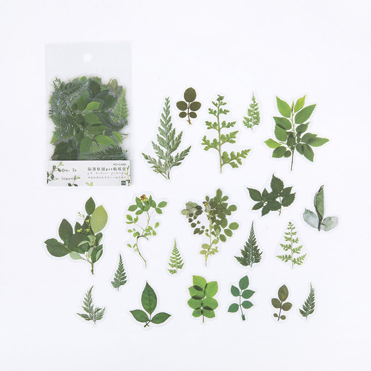40 Pcs Green Leaves PET Stickers ZNMS