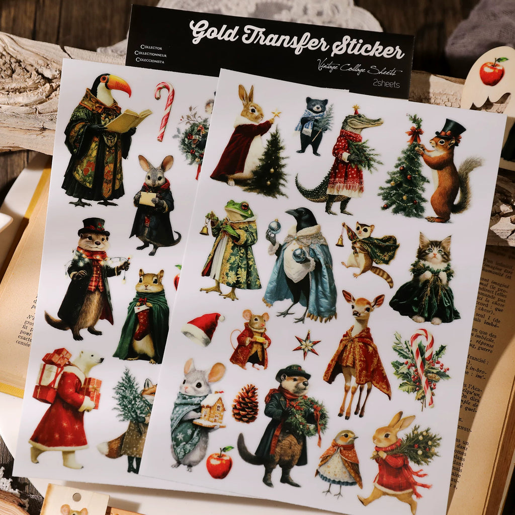 2 Sheets Waterproof Rub on Stickers - Christmas Animal