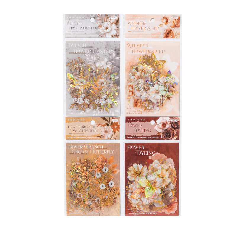 20 Pcs Gold Foil Flower PET Stickers KXFY