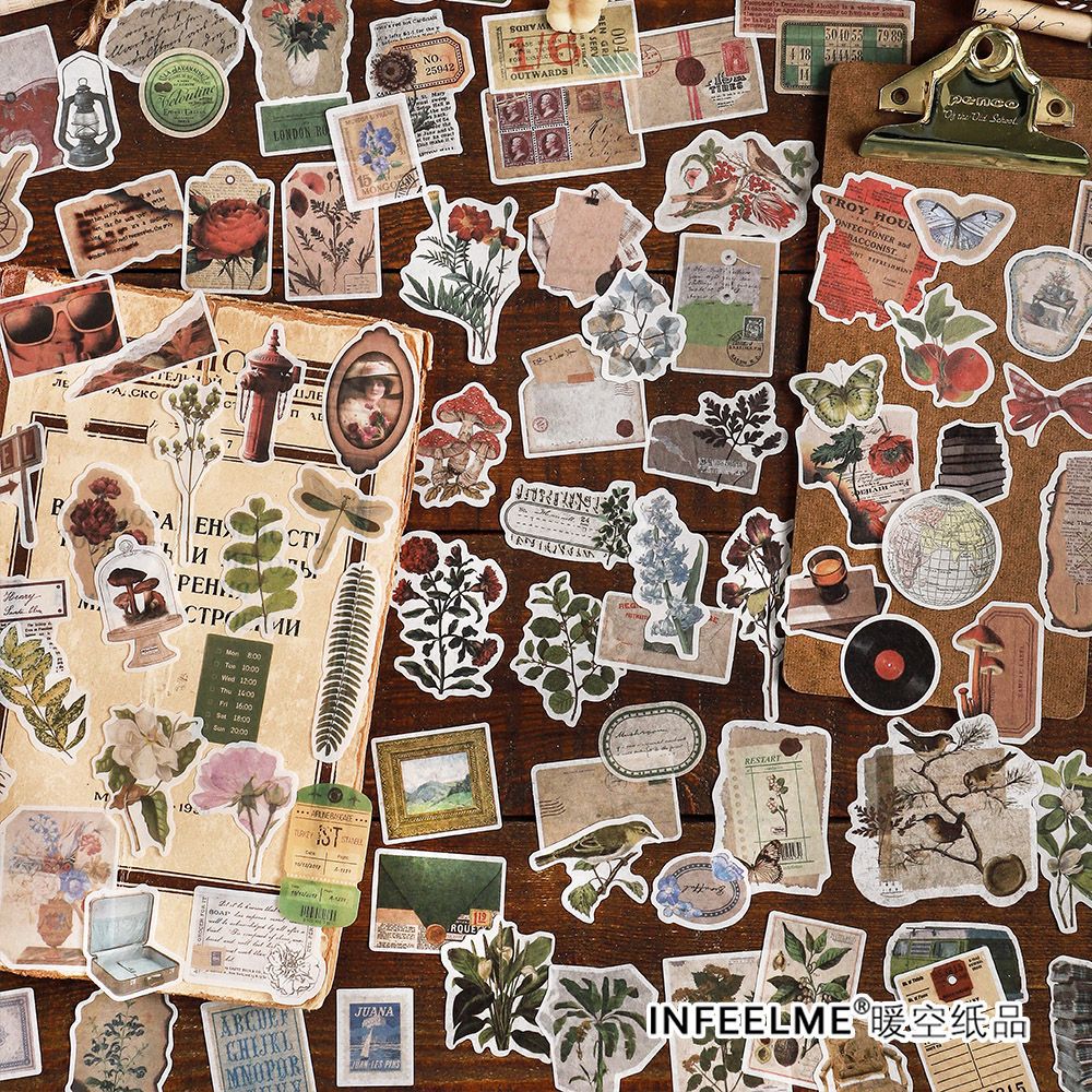 100 Pcs Vintage Journal Washi Stickers SSJC