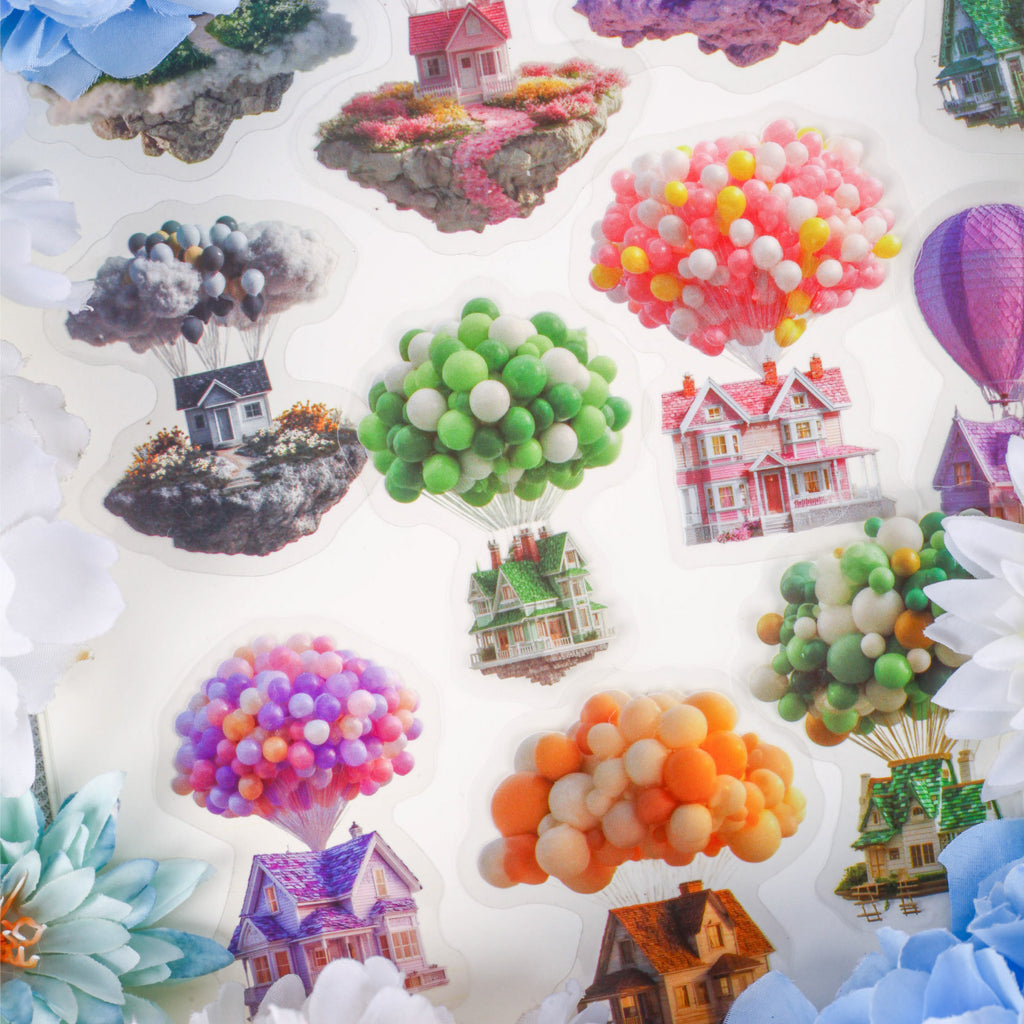 16 Pcs Hot Air Balloon PET Stickers FWXL