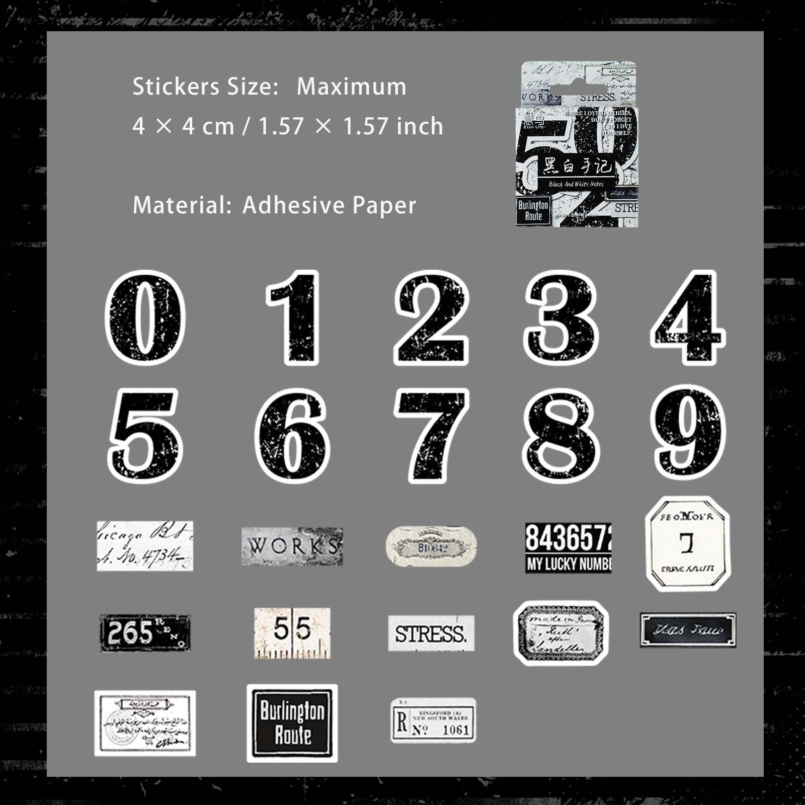 46 Pcs Vintage Number Label Stickers ZXSG