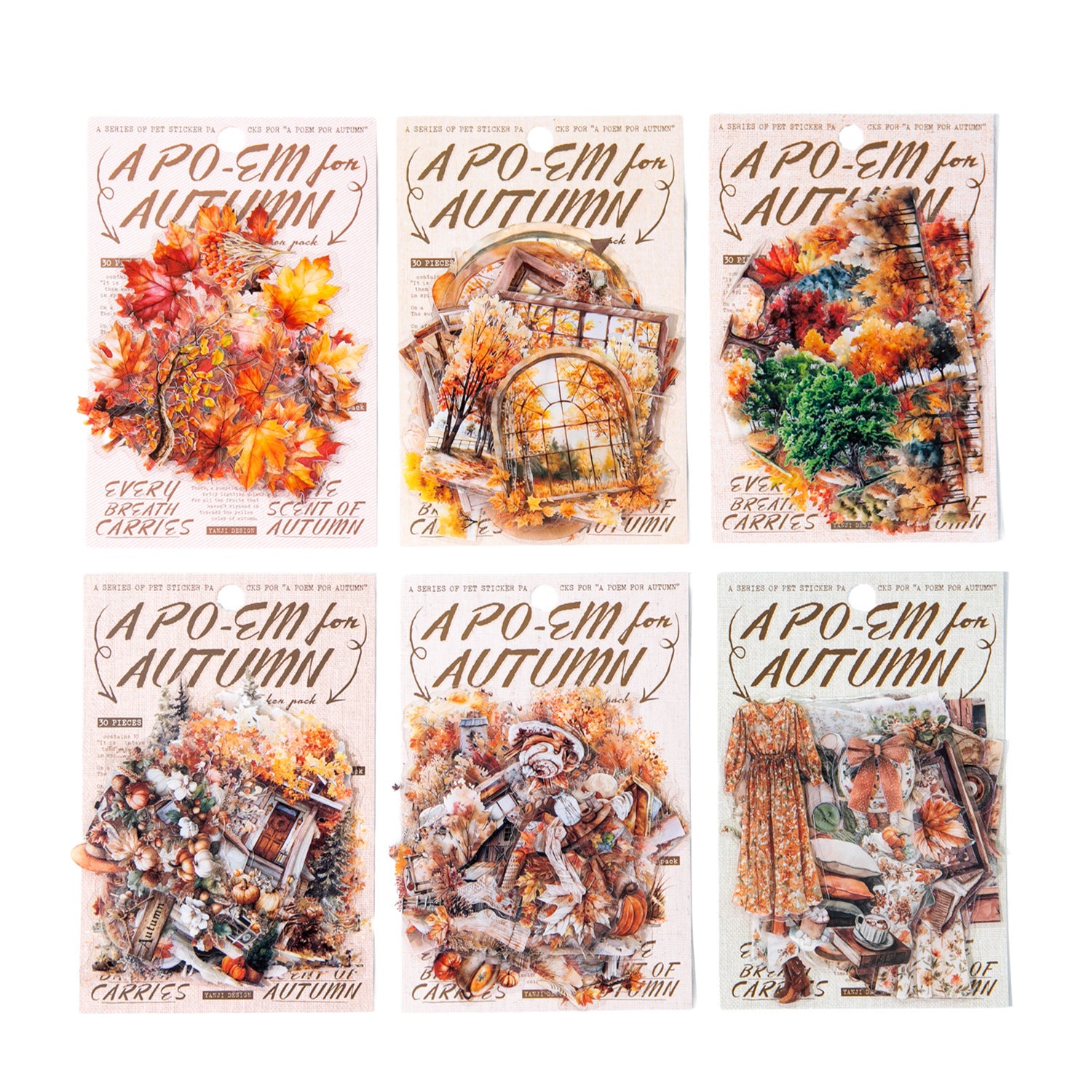 30 Pcs Autumn Themed PET Stickers XGQTDS