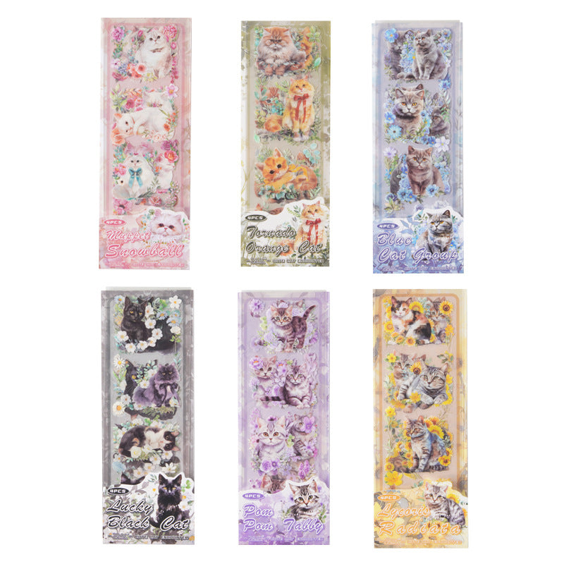 4 Sheets Cat PET Stickers MMXH