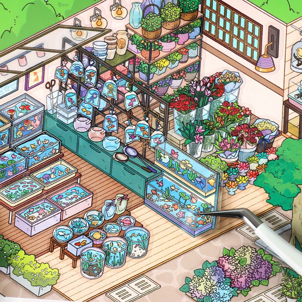 3D Garden Coffe Shop Scene DIY Stikcers Kit JRYYZ28