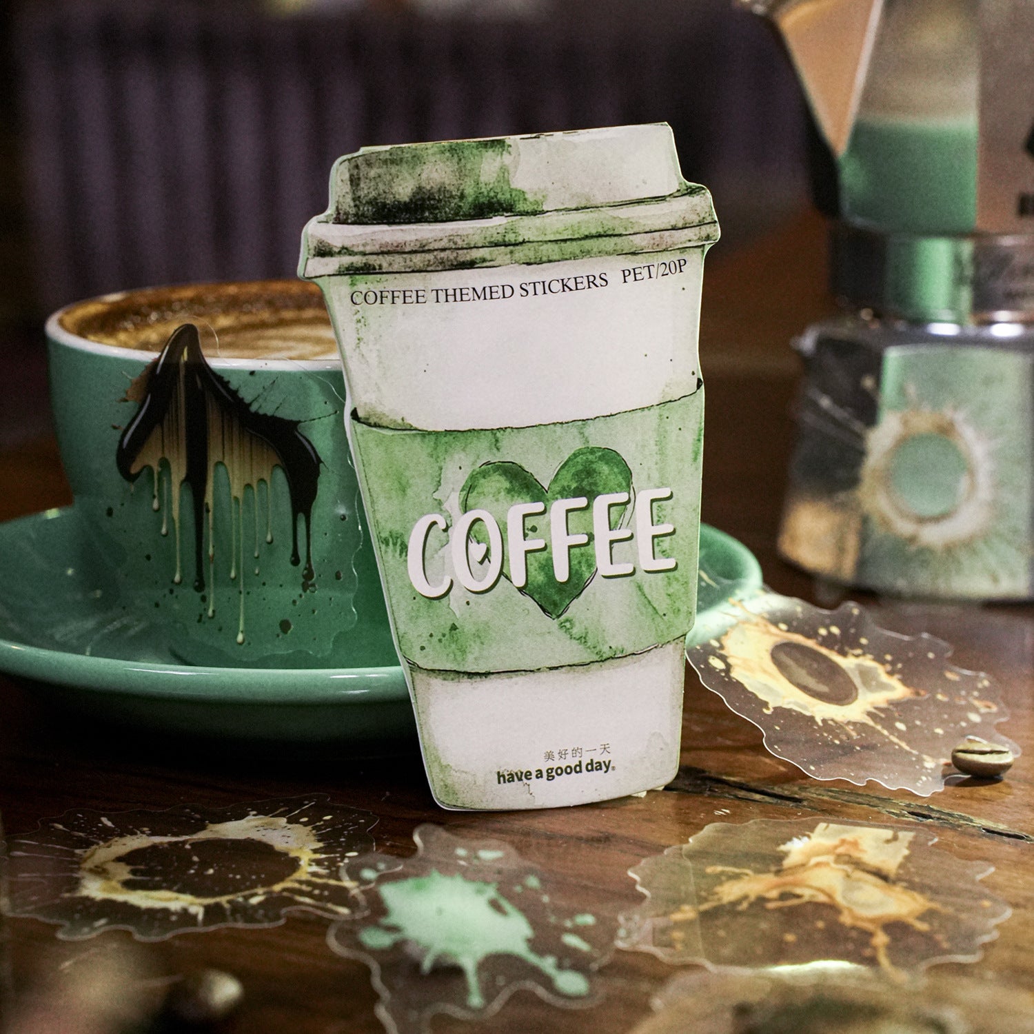 20 Pcs Coffee Stain PET Stickers KFDYS