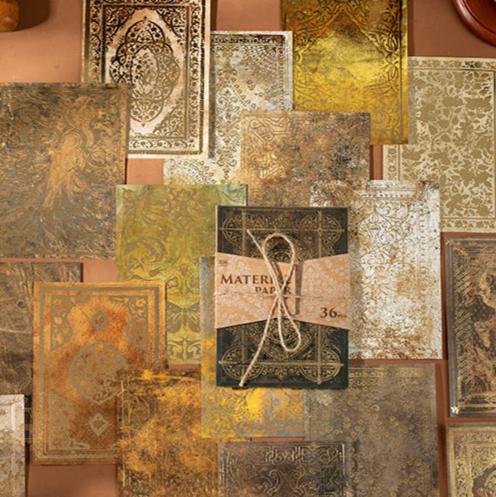 36pcs Vintage Gold Foiled Scrapbook Paper MHSJ