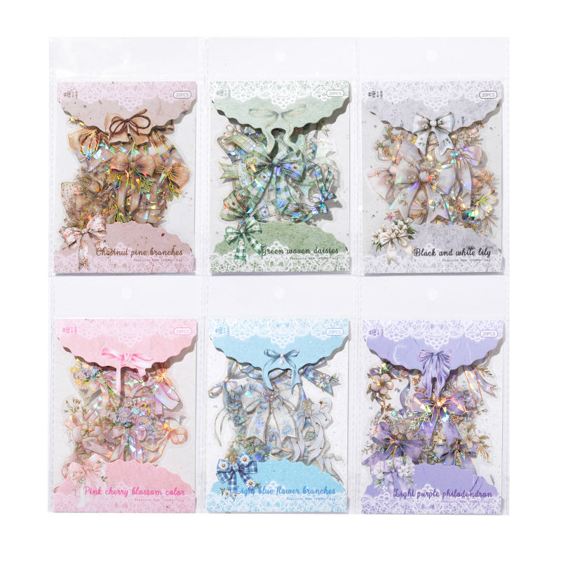 20 Pcs Floral Bow-knot PET Stickers HDJTJ