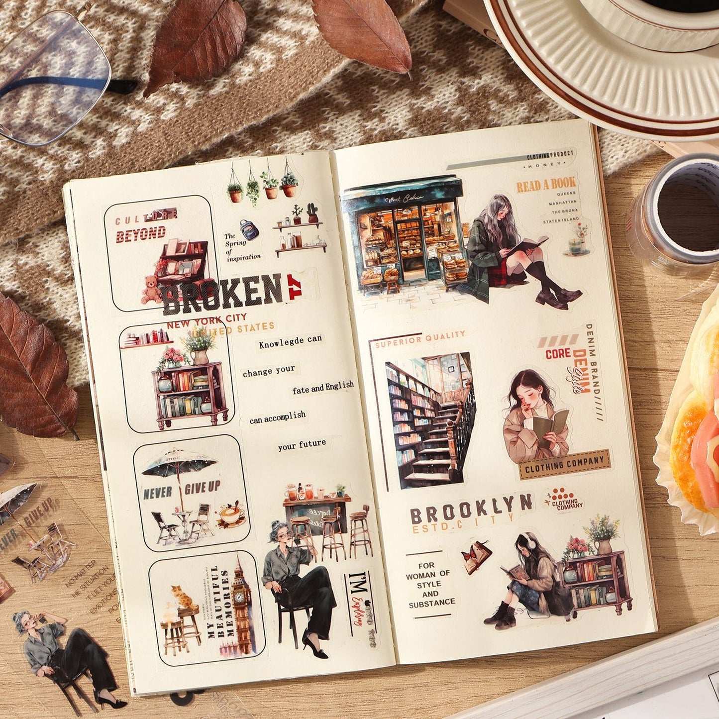 4 Rolls Reading Girl PET Sticker Tapes Set ZYJM