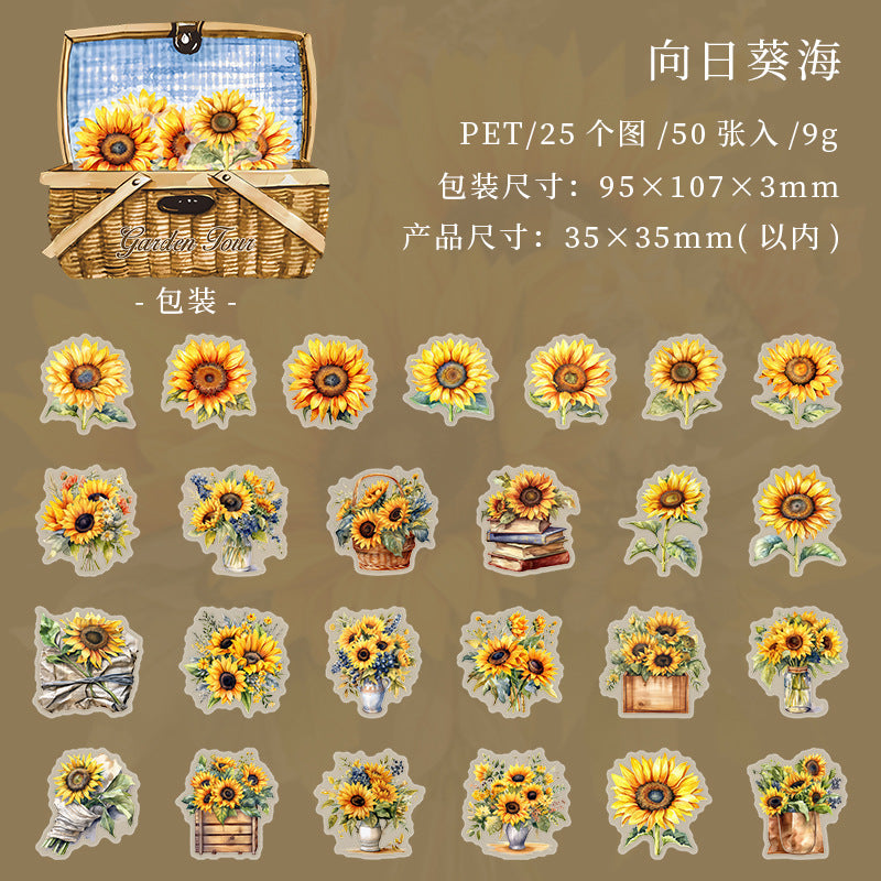 50 Pcs PET Flower Stickers HYZL