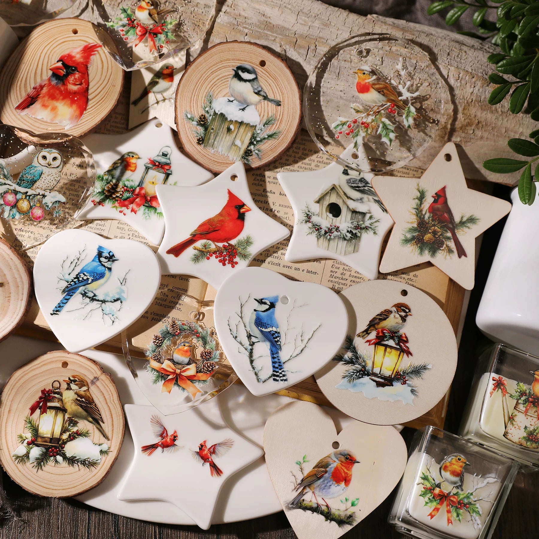 2 Sheets Waterproof Rub on Stickers - Christmas Robin