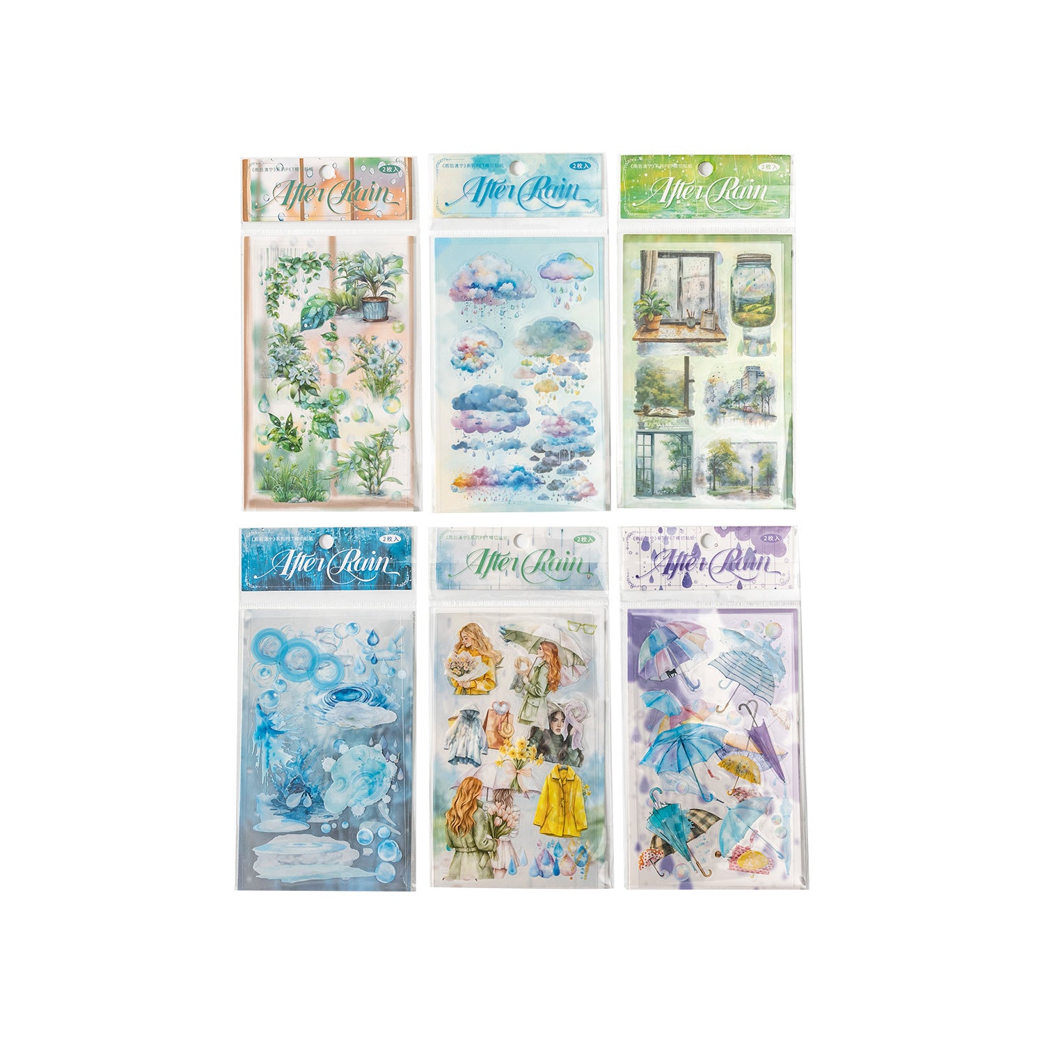 2 Sheets Rainny Theme PET Stickers YHQN