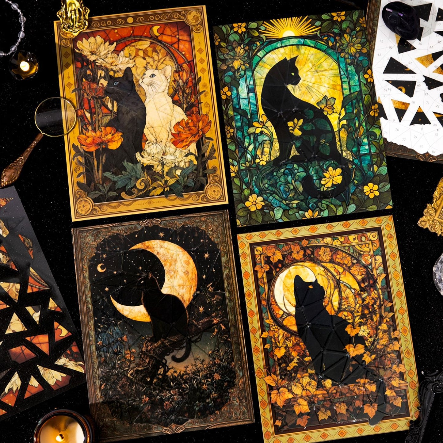 Cat Themed Vintage DIY Puzzle Stickers MDJN