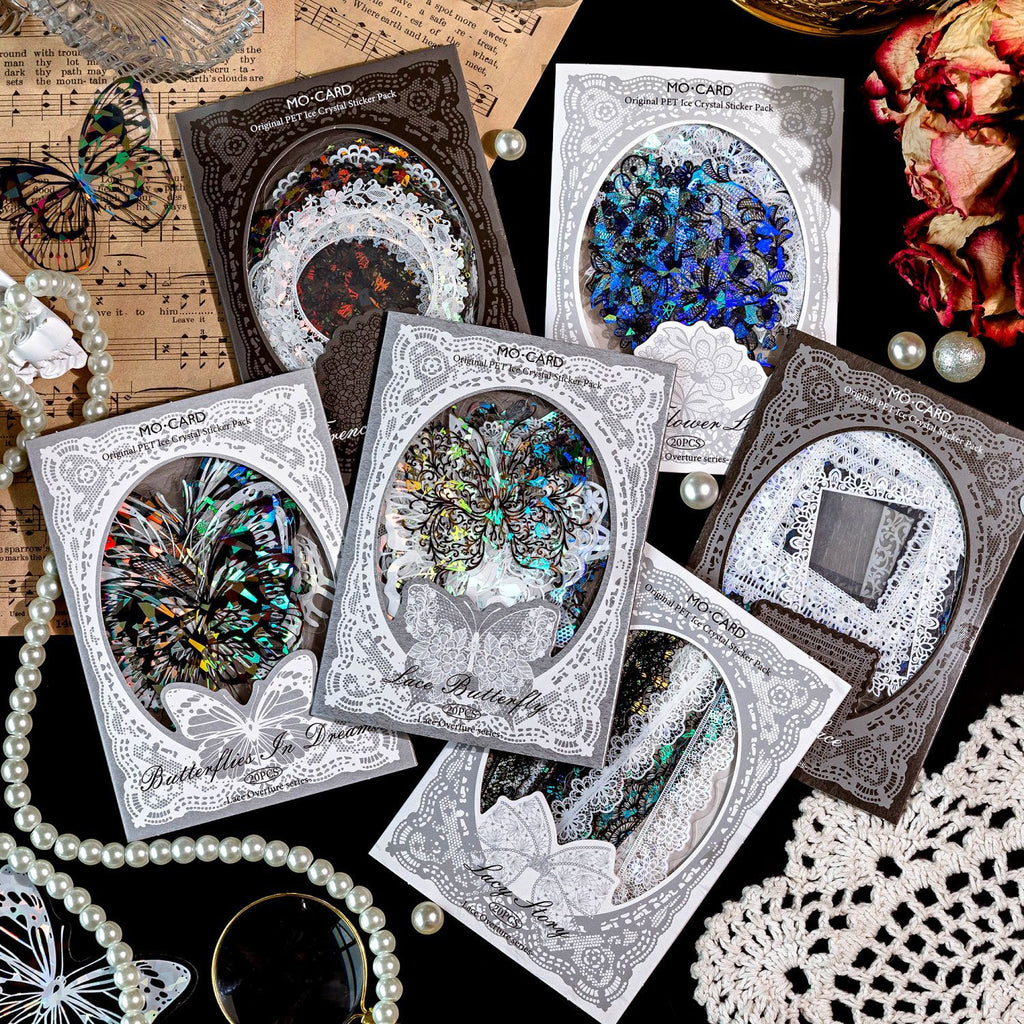 20 Pcs Cutout Lace PET Stickers LSXQ