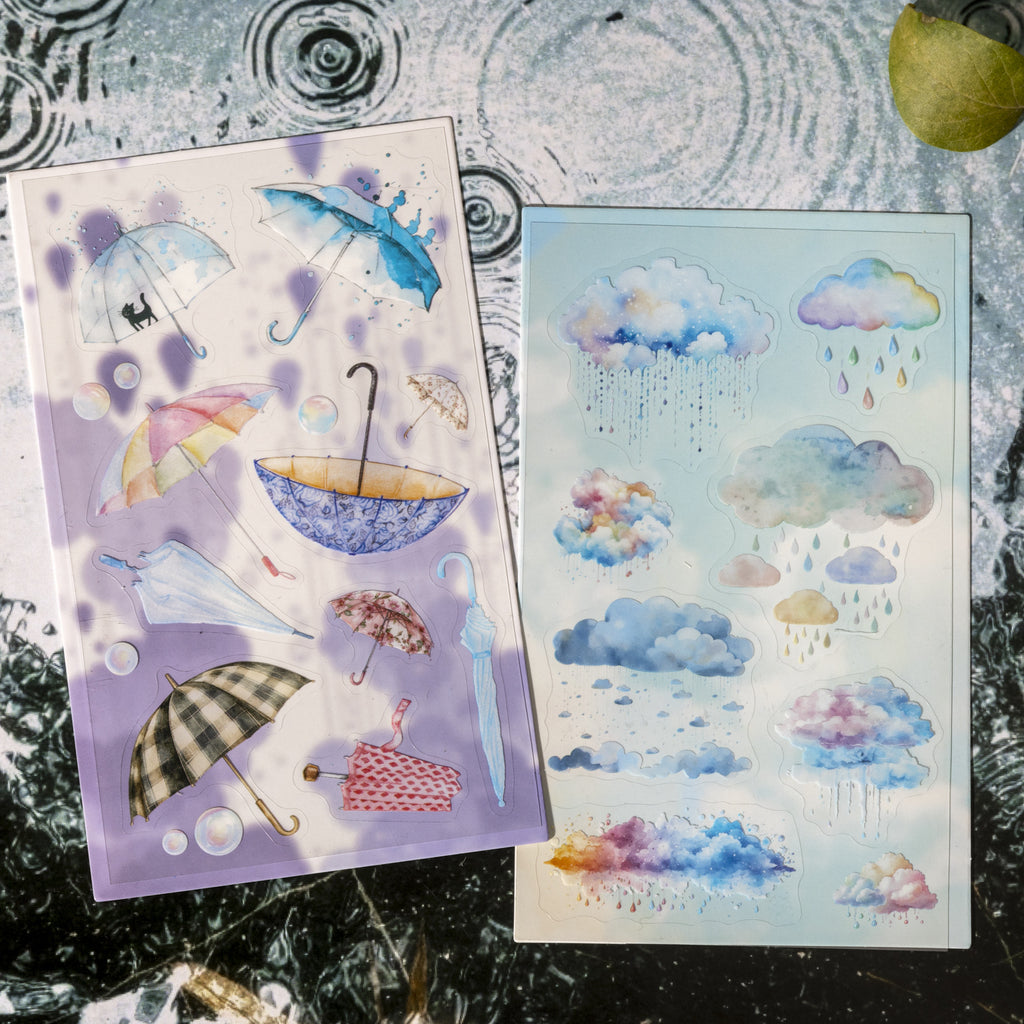 2 Sheets Rainny Theme PET Stickers YHQN