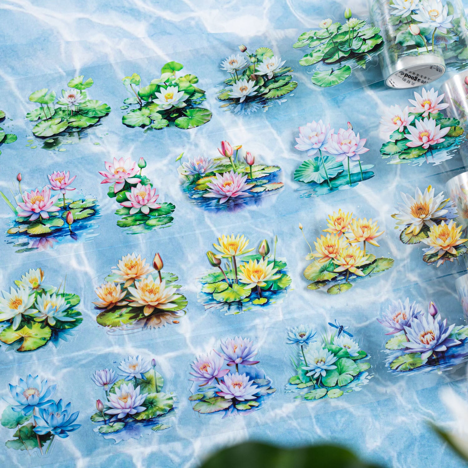 1 Roll Lotus Flower PET Stickers Tape XRHT
