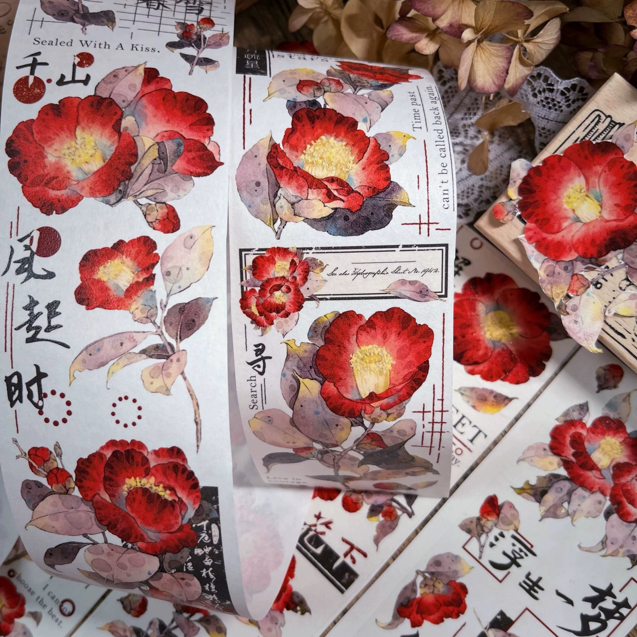 Floral Decorative Tape Rolls- Rouge Stained