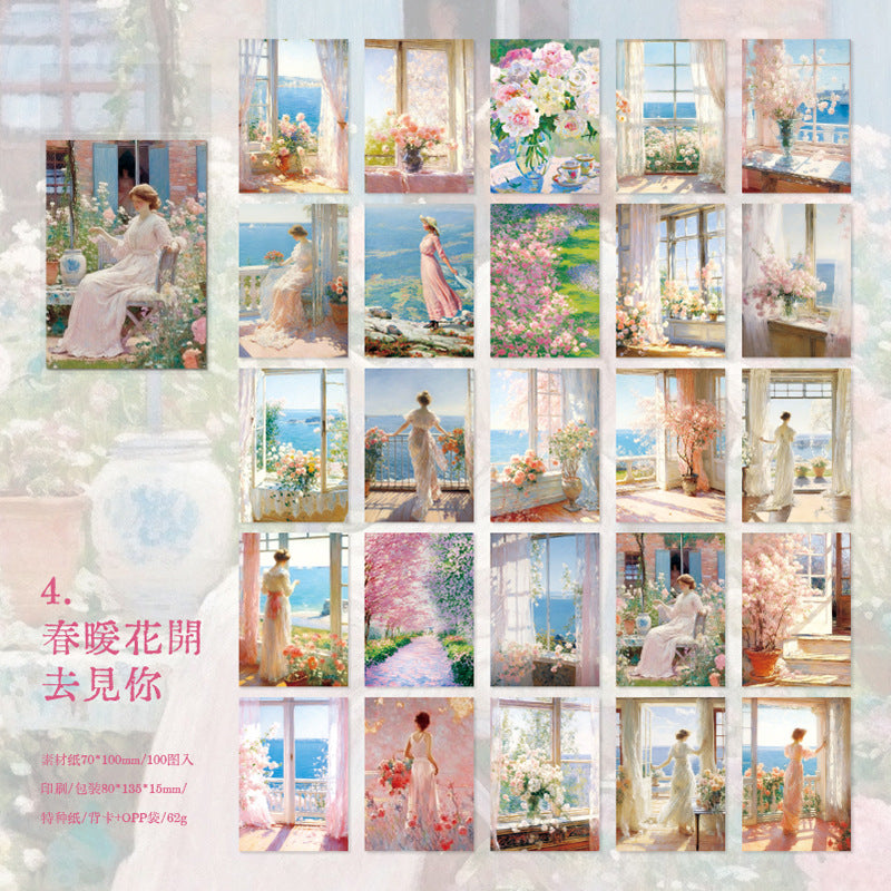 100 Pcs Oil Painting Scrapbook Paper YDRL
