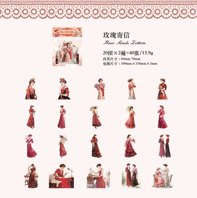 40 Pcs Vintage Lady PET Stickers LMJR