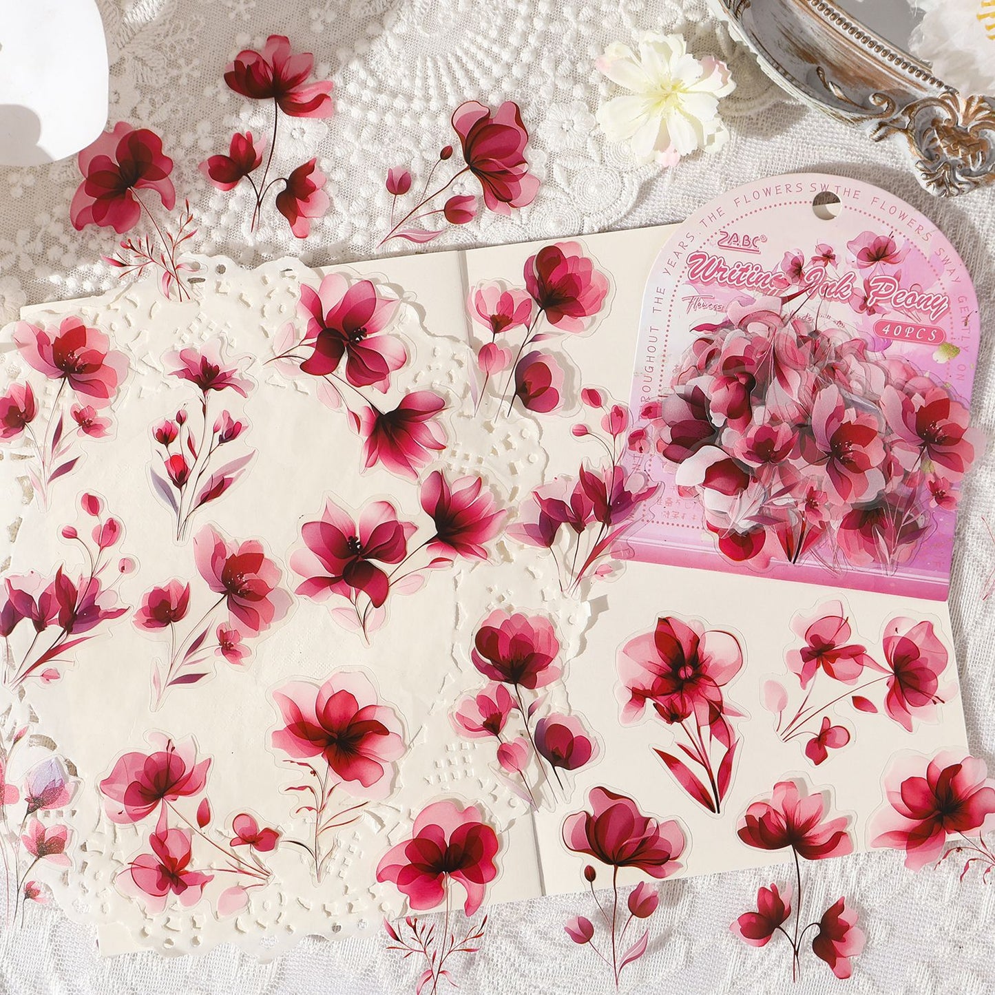 40 Pcs Watercolor Flower PET Stickers HKYS