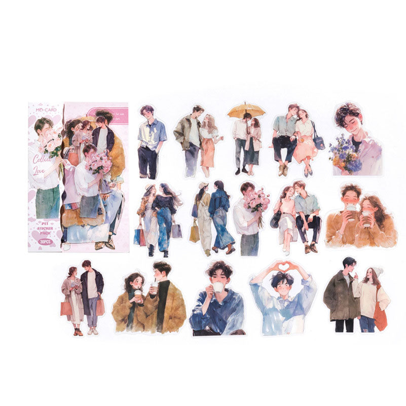 30 Pcs Korean Watercolor Fashion Girl PET Stickers KXSKF