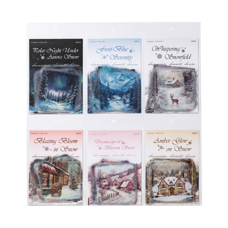 15 Pcs Winter Aurora Themed PET Stickers XJSP