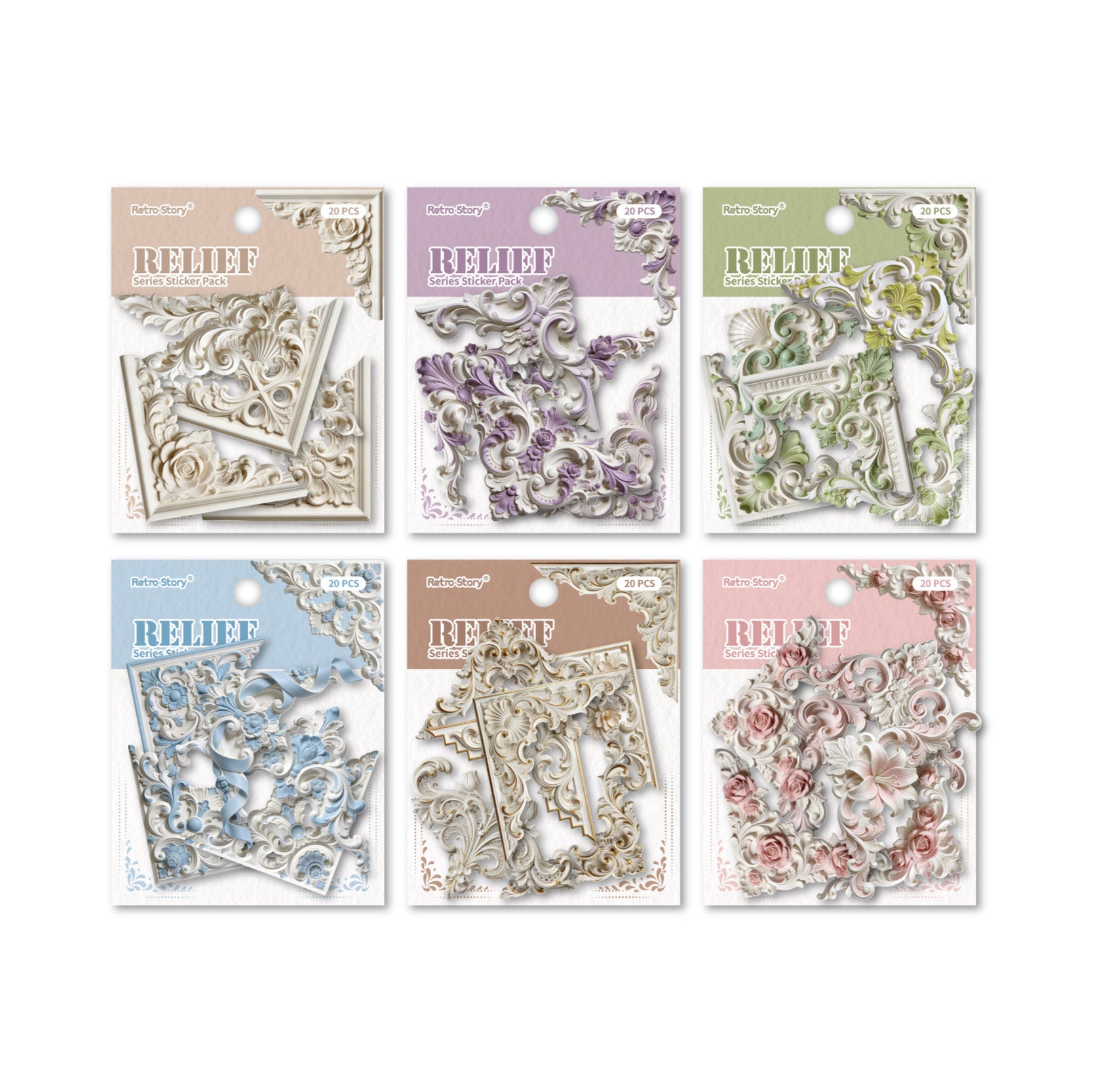 20 Pcs 3D Sculpture Themed Cardstock Stickers FDXL