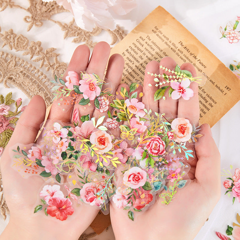 30 Pcs Gold Foiled Flower PET Stickers