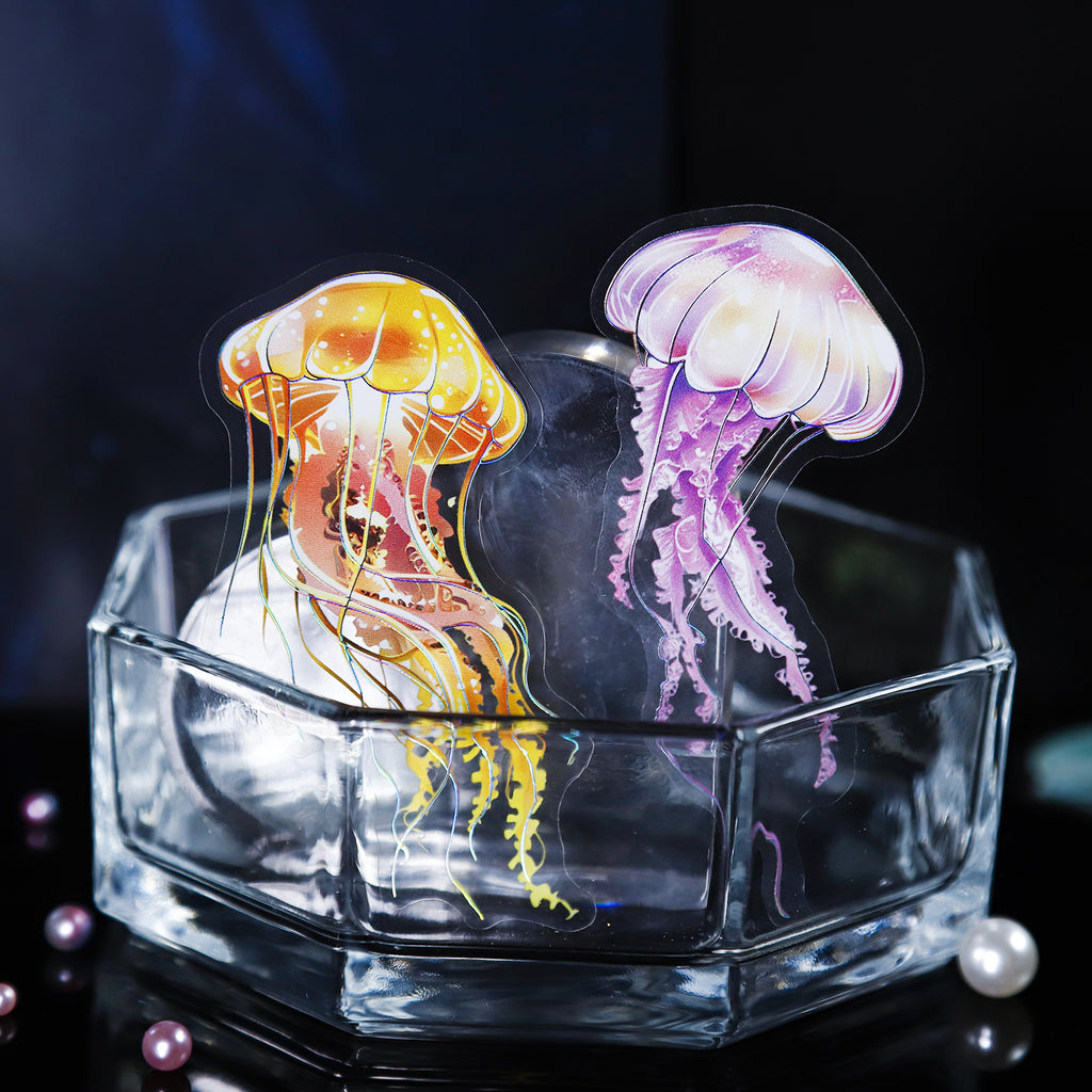 12 Pcs Large Size Glitter Jellyfish PET Stickers SHJL
