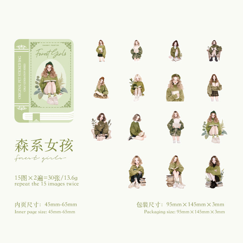 30 Pcs Fashion Girl PET Stickers SNSD