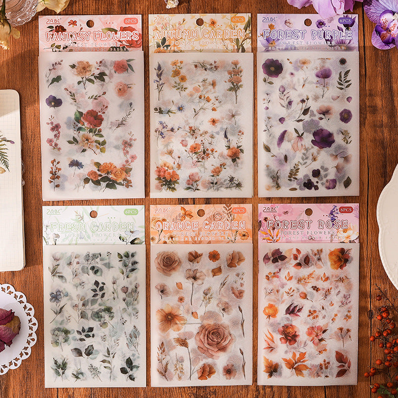 6 Sheets Botanical Plant Flower Stickers CHGY
