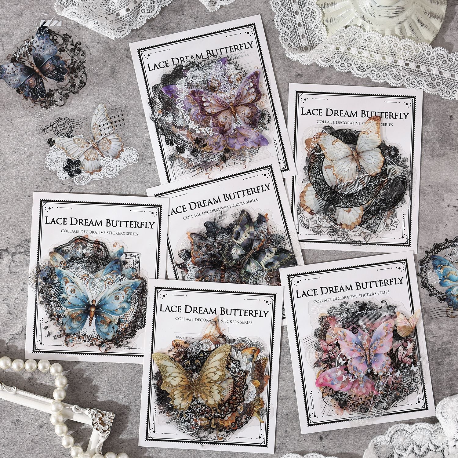 20 Pcs Lace Butterfly PET Stickers LSMD