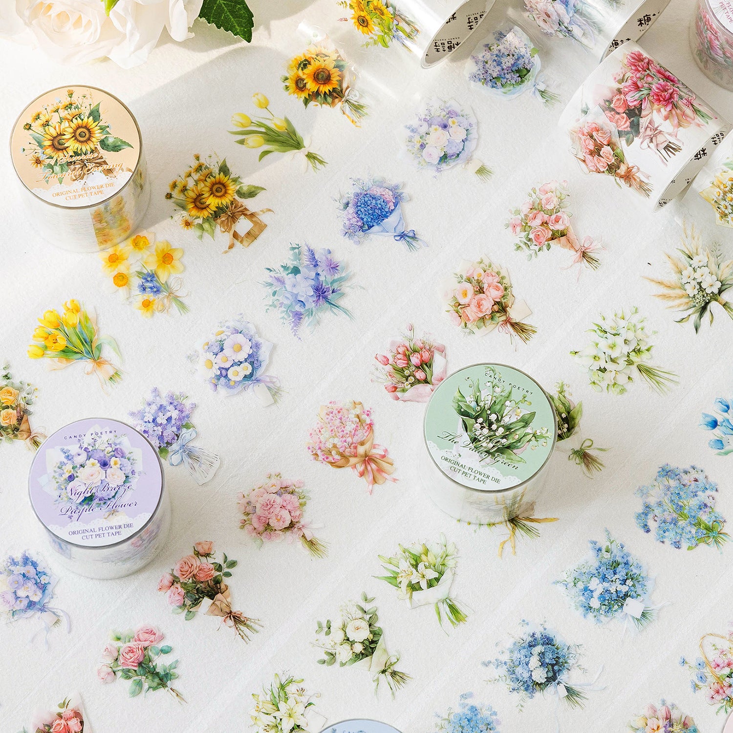 1 Roll Flower Bouquet PET Stickers Tape LMHS
