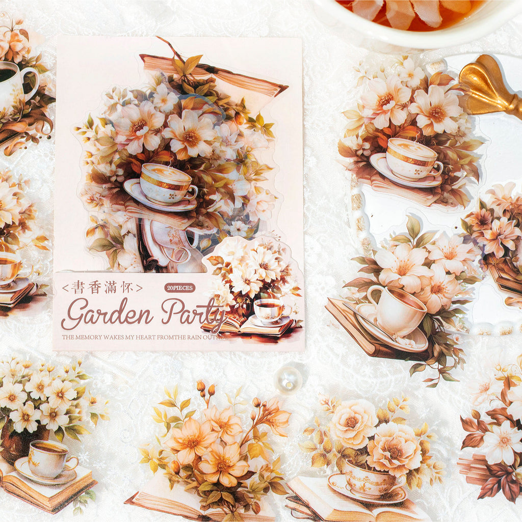 20 Pcs Mug and Flowers PET Stickers HYCHH