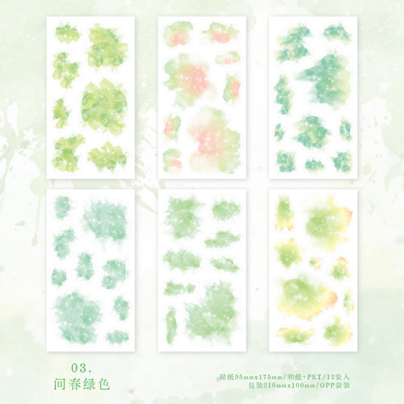 12 Sheets Watercolor Washi and PET Stickers MJSC