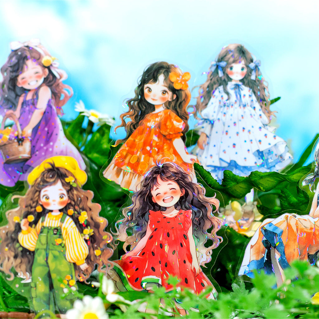 12 Pcs Cute Girl PET Stickers XRKAD