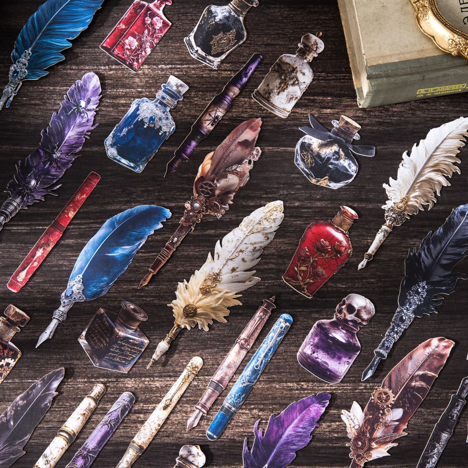 10 Pcs Feather Pen Cardstock Stickers BMZC