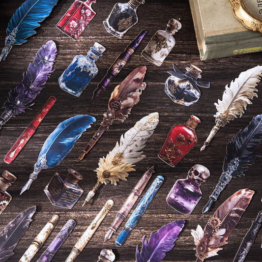 10 Pcs Feather Pen Cardstock Stickers BMZC