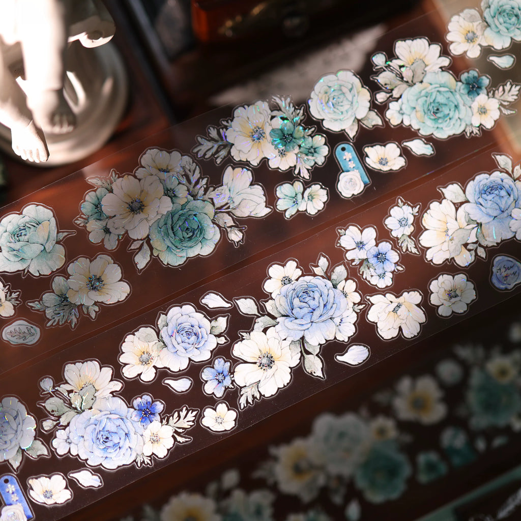 Floral Decorative Tape Rolls- Cyan Flora