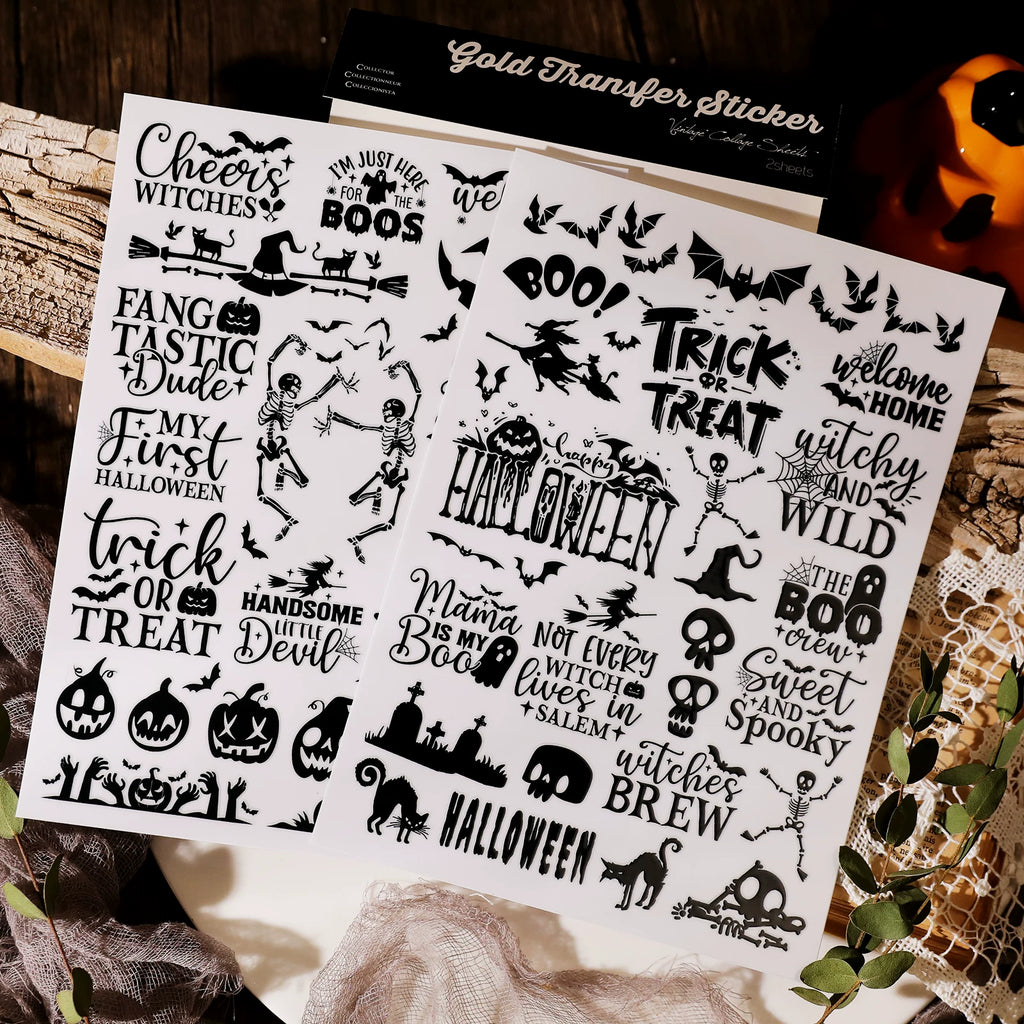 2 Sheets Waterproof Rub on Stickers - Black Halloween