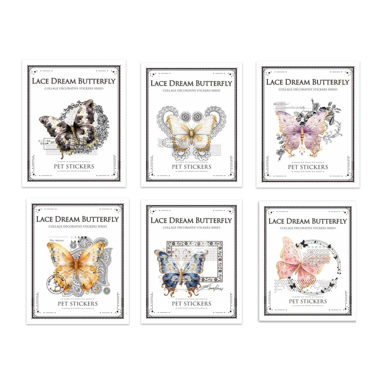 20 Pcs Lace Butterfly PET Stickers LSMD