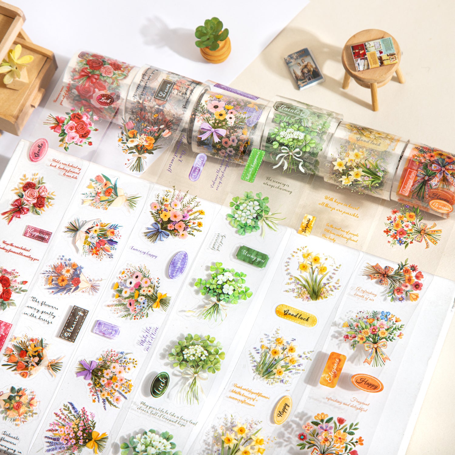 1 Roll Bouquet Flower PET Stickers Tape HYSK