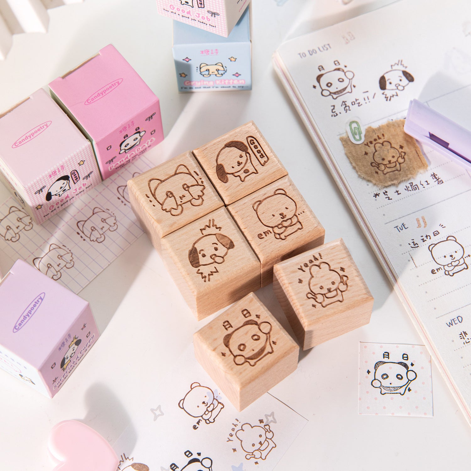1 Pcs Cute Animal Wooden Stamp XDPD