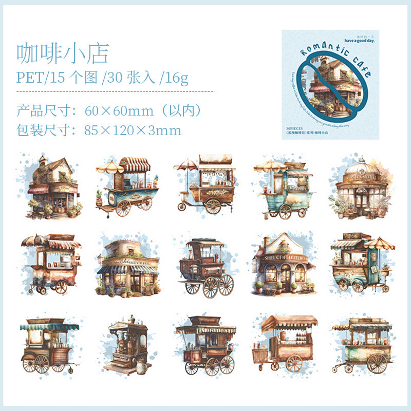 30 Pcs Coffee Theme PET Stickers LMKFG
