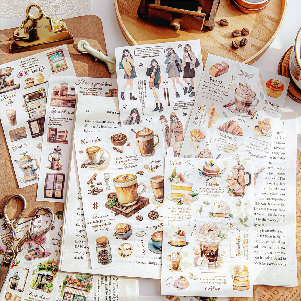 2 Pcs Coffee Time PET Stickers YBKFSJ