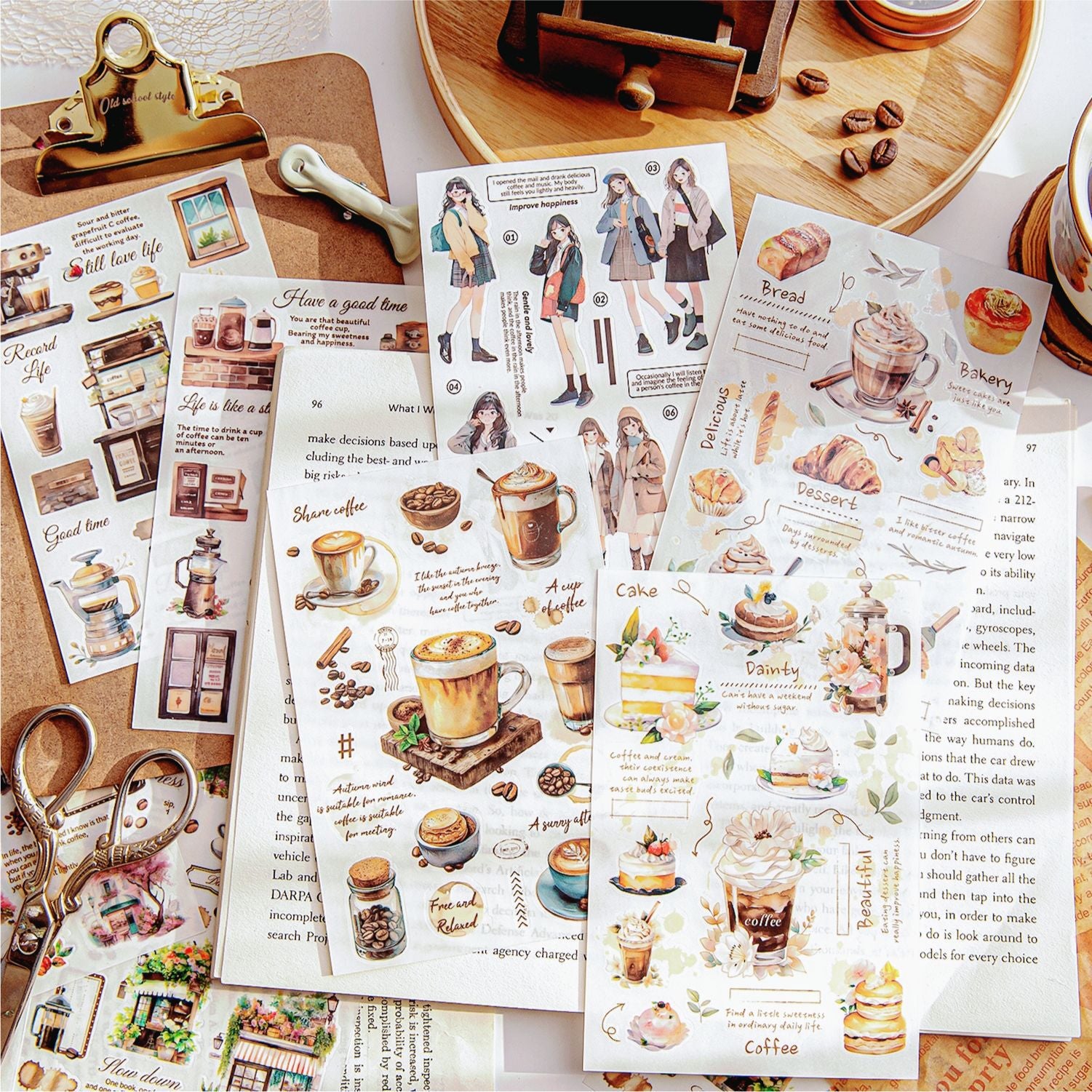 2 Pcs Coffee Time PET Stickers YBKFSJ