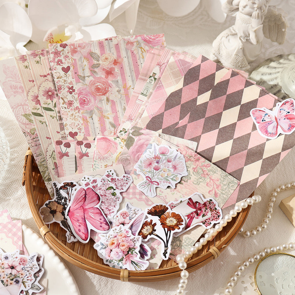 100 Pcs Junk Journal Paper ans Stickers Kit for Starter YFZX