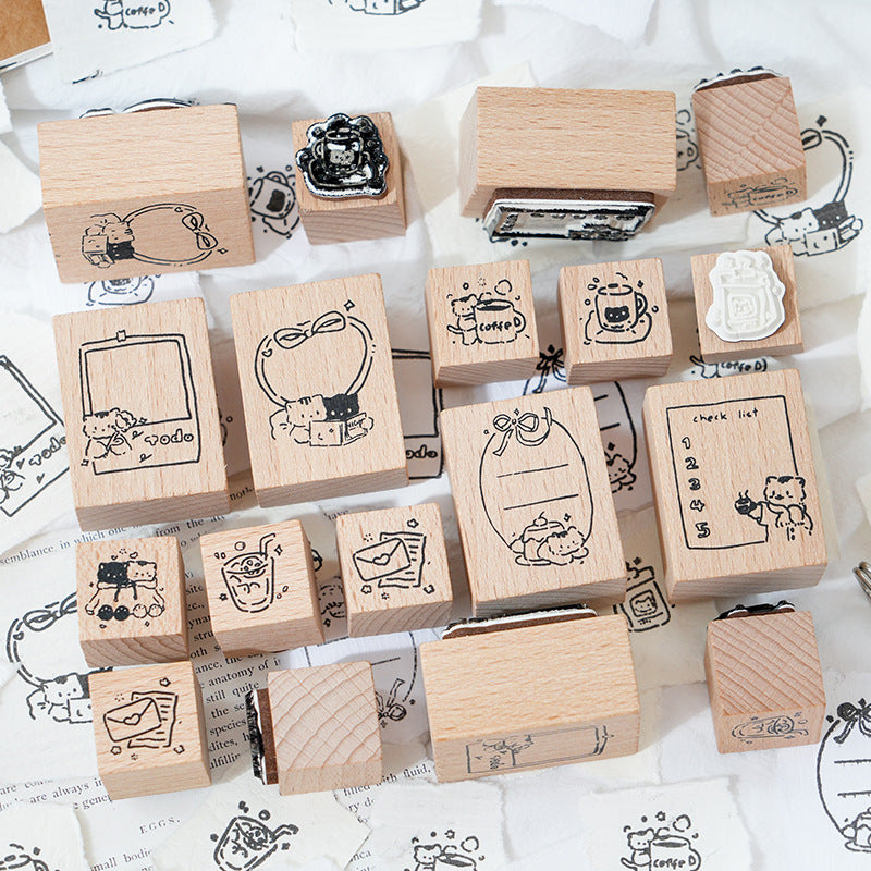 2 Pcs Cat Theme Wooden Stamp Set MXSRC