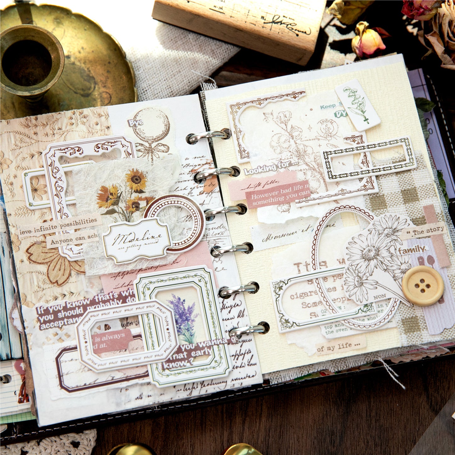 2 Sheets Vintage Journal Stickers QXBY