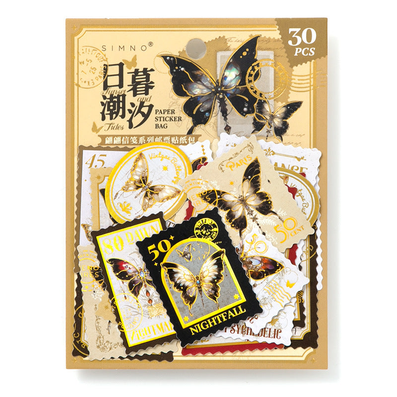 30 Pcs Postage Stamp Butterfly Stickers PPXJ